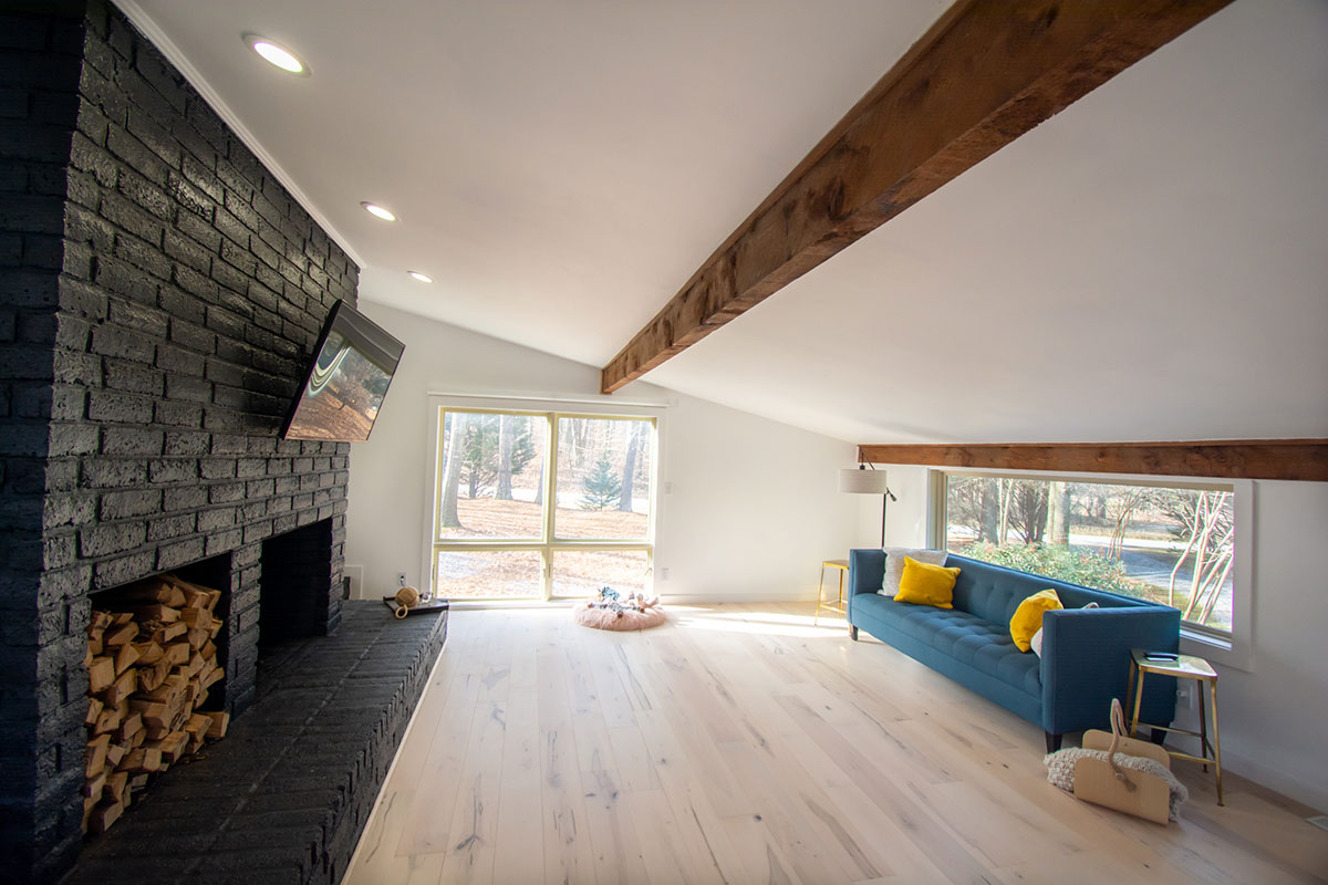 Remodeled Living Area with Exposed Beams